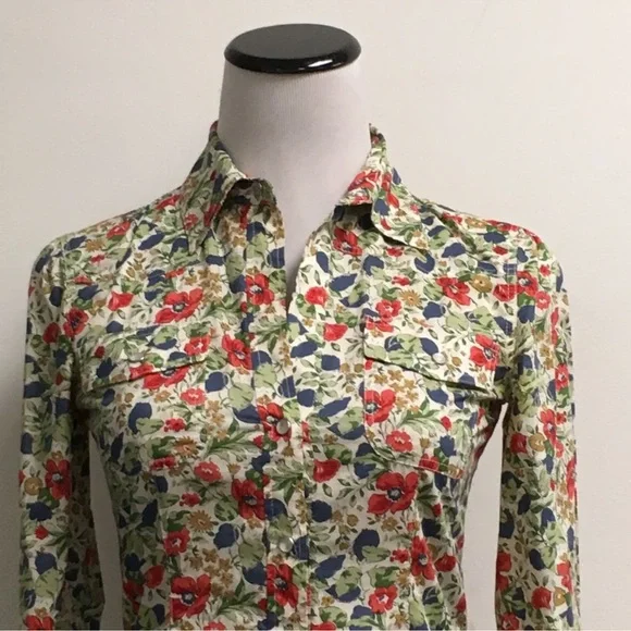 Theory floral print long sleeve cotton shirt midi dress 2 made in USA - Picture 3 of 6